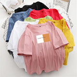 Women Short Sleeve T Shirt Summer Letter Printed Basic Tshirt Korean Cotton Tees for Female Plus Size Loose Soft