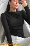 Sleeve Top White T-Shirts Women Basic Crop Top Autumn Pollover Solid Skew Neck T Shirt Streetwear Basic Black Y2K