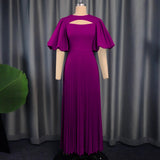 Fongt Lantern Sleeves To Close The Waist 100 Pleated Skirt Comfort Commuter Leisure Dress