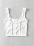 Fongt / Summer 2024 U-Collar Fishbone Sticker Mesh Stitching Vest Women's Elastic Slim Back Render Vest-Outfit