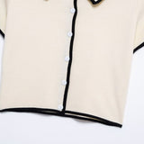 Fongt Homemade New Women's Dress Classic Short Sleeve Black Colling Colored Knitted Little Opening Shirt