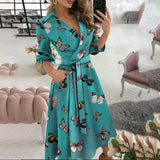 Fongt New Fall 2024 Fashion Print Long Sleeve V Neck / Hip Commuter Dress