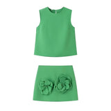 New Spring Style Simple Vest With Two Sets Of Floral Decorative Skirt-Outfit