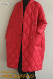 Winter New Arrivals Women's Cotton Coats Diamond Lattice Block Big Size Female Long Parkas Loose Lady Overcoats