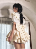Big Bow Patchwork Strap Skirt Summer New Jacquemus High Waist A-line Mujer Faldas Elegant Sweet Cake Dress-Outfit