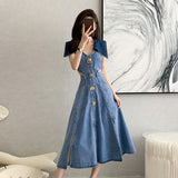 Fongt Sister Fan Bumps The Big Collared Waist A Dress 2025 Thin Early Autumn Dress Open The Cowboy Dress