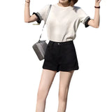 Fongt Waist Black Denim Shorts Female Summer Students Loose Thin A-Word Wide Leg Pants Hot Pants Korean Version