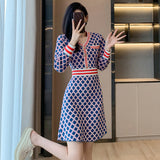 Fongt New 2025 French Temperament Famous Wind Fragrant Lattice Knitted A Word High-End Feel Dress