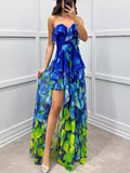 Fongt Women's New Party Mesh Yarn Tset Dress INS Casual Fashion Print 8065