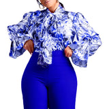 Fongt Women's 2025 New Fashion Temperament Thin Print Strapped Shirt Plus-Size African Shirt