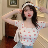 Fongt Cool Hot Girl Sexy Square Collar Short T-Shirt Female Summer Versatile Slim Slim Bottom Top Female Student