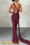 Backless Sexy Maxi Dresses for Women 2023 Diagonal Collar Pleated Bandage Dress Elegant Party Evening Bodycon Dress