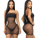 Rhinestone Diamond Mesh Bikini Cover Up Women Sequin Fishnet Bling Strapless Dresses Female Swimsuit Ladies Bathing Suit