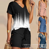 Positioning Print Short-Sleeved Pants Two-Piece Suit-Outfit