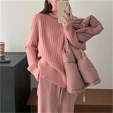 Fongt Version Contracted High Neck Add Thick Sweater Female Pit Loose Lazy Knit Sweater New All-Match Casual Jacket-Outfit