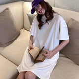Casual Loose Solid T Shirt O Neck Mini Dress Batwing Short Sleeve Basic Dresses
