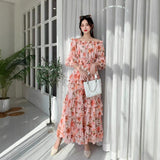 Fongt Early Autumn Collared Flakes And Snowflake Cake Skirt Seven-Sleeved Luxury Dress