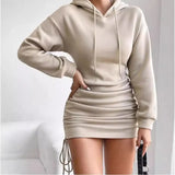 Fongt Sexy Wind Breeze Drawstring Design Hooded Bag Long-Sleeved Dress Woman