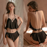 Women Sleep Tops Shorts Two Piece Set 1028-1-Outfit