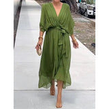 Fongt New Women's Solid Color With Long Skirt Bat Sleeve Irregular Dress