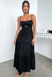 Fongt Women's New Slings Solid Color Waist Dress Low Breast Elegant Women's Big Skirt 246043