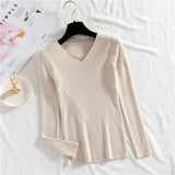 Sexy V Neck Women Pullover Sweater Fashion Autumn Winter Long Sleeve Knitted Jumper Top Casual Korean Slim Basic