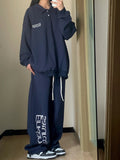 Navy Blue Printed Baggy Sweatpants-Outfit