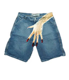 New Hip-Hop Funny One-Hand Pattern Printed Denim Shorts Men's High Street Fashion And Leisure-Outfit