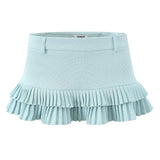 Fongt Striped Short-Sleeved T-Shirt + Low-Rise 100-Fold Skirt 2025 Spring New D79551