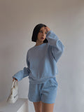 Drop Shoulder Halp Zip Sweatshirt & Drawstring Shorts Set-Outfit