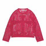 Fongt Smock Hollow Out Long Sleeve Knit Sweater Female Pure Color Versatile Loose Lazy Lazy Wind Sweater-Outfit