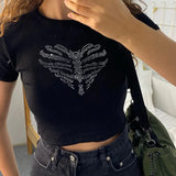 Fongt Summer Sternum Love Hot Drill Women's Jacket Street Trend Slim Crop T-Shirt
