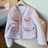 2023 Small Fragrance Lightweight Cotton Padded Jackets Women Autumn Vintage Quilted Coat Warm Praka Female Short