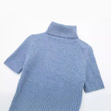New Short-Sleeved High-Necked Jumper Slim Short-Style Knitted Sweater 2142206-Outfit