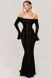 Lace Long Sleeve Off-shoulder Dress-Outfit