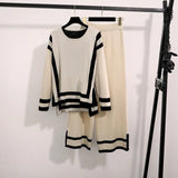 Fongt Fashion Simple Splicing Loose Long-Sleeved Top High Waist Thin Leg Pants Knitted