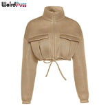 Puss Y2K Winter Women Bubble Puffer Warm Jacket Drawstring Thick Streetwear Short Coats Turtleneck Zipper Pocket