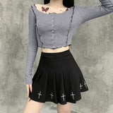 Women&/39;s High Waist Gothic Punk Mini Skirts Ladies Cross Pattern Mini Pleated Skirt Dark Style Club Party Streetwear