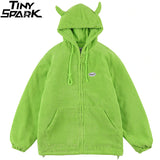 Men Hip Hop Streetwear Jacket Coat Plain Devil Hooded Jacket Harajuku Cotton Casual Jacket Coat Autumn Outwear Zipper