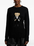 Fongt 2025 New Women's Bear Embroidered Cartoon Loose Version Of Heavy Industry Round-Neck Knitted Sweater
