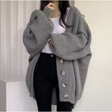 Preppy Solid Color V Neck Baggy Cardigan-Outfit