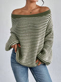 Fongt Temperament Collar Spring And Autumn Knitted Sweater Classic Stripe Bump Color Cover Casual Top