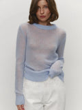 Fongt Spring And Summer New Thin Sweater Hoodie Women's Round Collar Perspective Basic Knitwear Candy Color