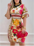 New Color Positioning Printing Short-Sleeved Dress From Stock-Outfit