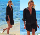 Fongt Wrinkle Cloth Two Pockets Dark Buckle Beach Blouse Bikini Coat Shirt Swimsuit Cardigan