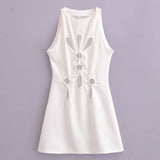 Fongt Hollow Design Short Dress 2025 Summer Vest Sleeveless Mini Dress Woman