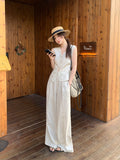 Fongt Xixi 2025 Spring New Temperament Linen Vest + High-Waist A Word Half-Body Trousers Two-Piece Suit Female 89289