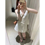 Fongt Kong Style Retro Thin Temperament New Vest Solid Color Simple And Irregular Fashion Shorts Two-Piece Suit Woman
