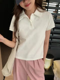 Hot Girls Polo Collar Solid Color Short-Sleeved T-Shirt Women's Summer New Design Style Basic Style