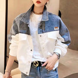 Spliced Denim Coats Women's Clothing Long Sleeve Spring Autumn Casual Lapel Letter Fashion Loose Patch Designs Jackets-Outfit